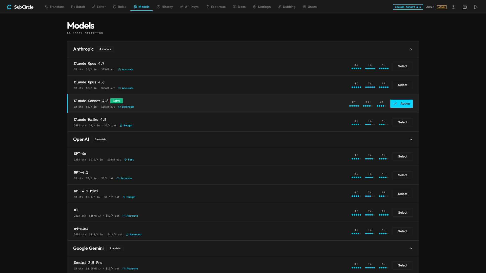 AI models picker
